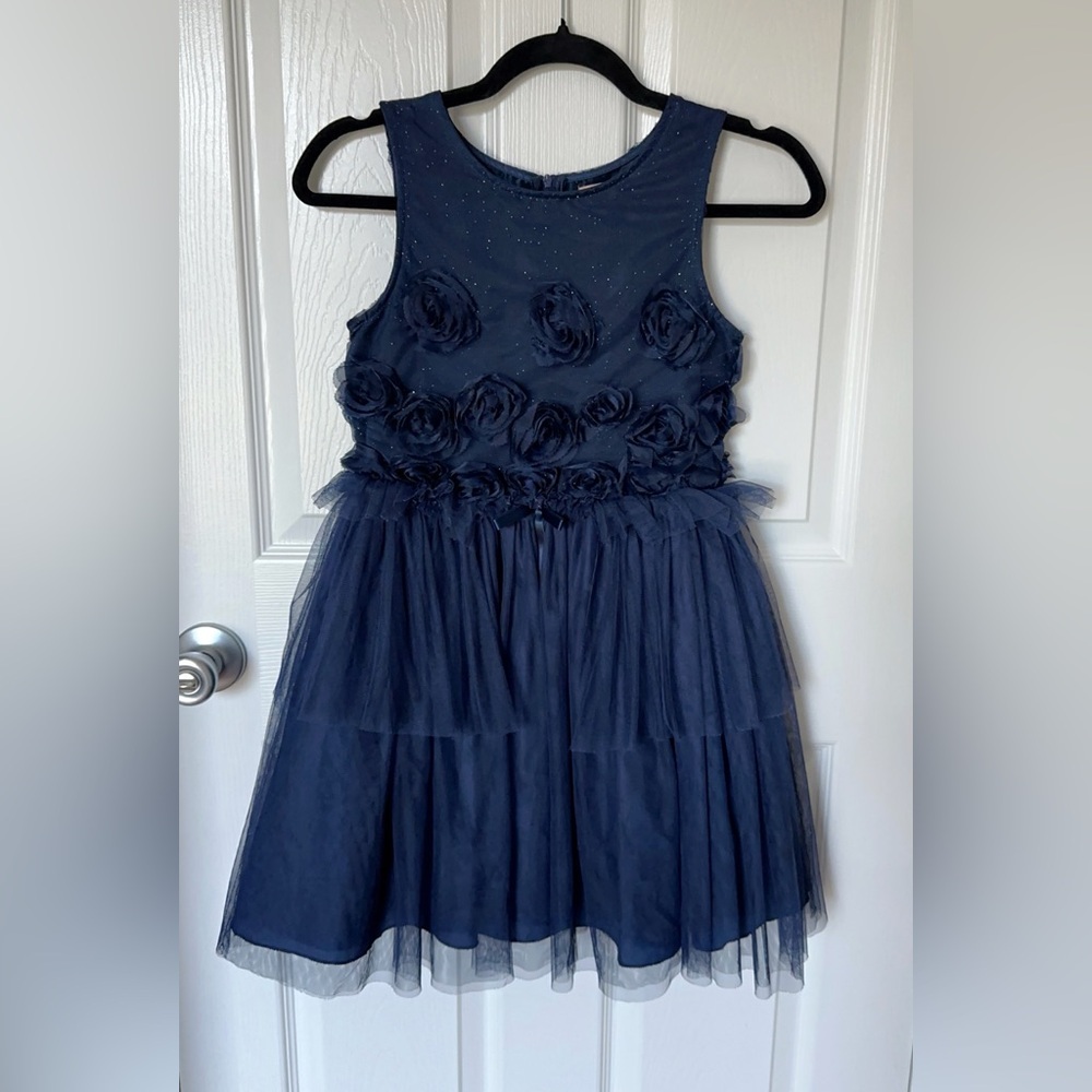 Navy Floral Tulle Party Dress for Girls